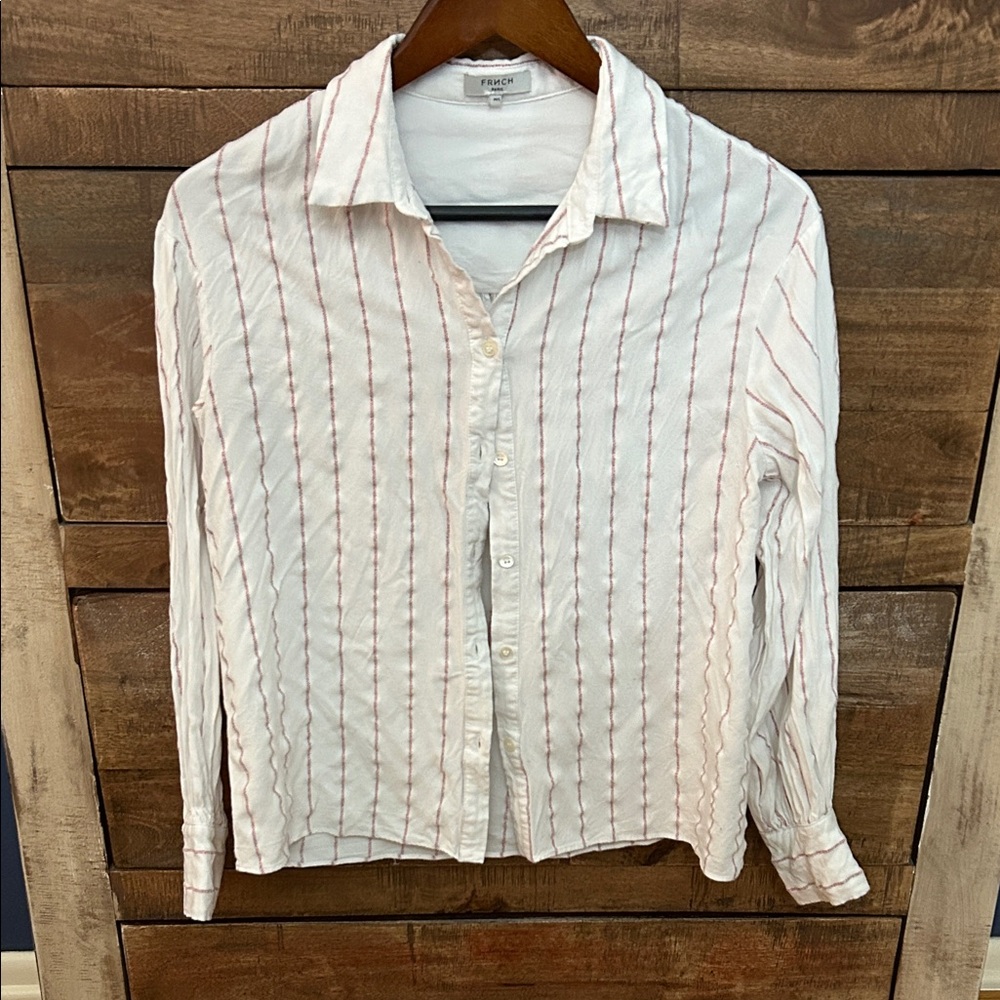 FRNCH Paris White Shirt with Red Stripes - Size M/L